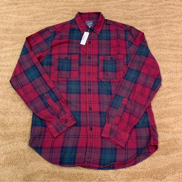J. Crew Mens Medium Sportmens Outfitter 100% Cotton Red Green Long Sleeve Shirt - Picture 1 of 10